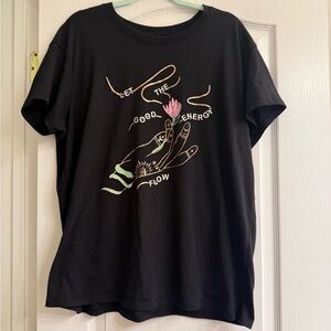 Torrid Black Relaxed Fit Signature Jersey Crew Foil Energy Graphic Tee - size 0X